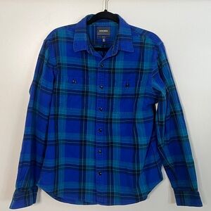 Bonobos Slim Fit Button Down Flannel Plaid Blue Green Men Size XL